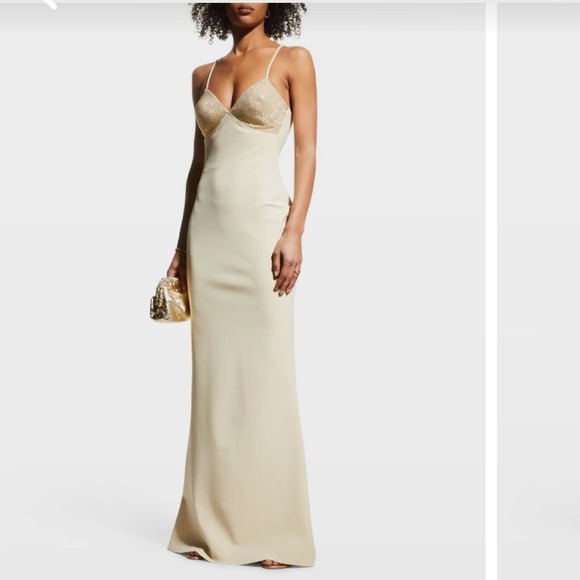 Chiara Boni La Petite Robe Metallic Jeweled Sleeveless Gown